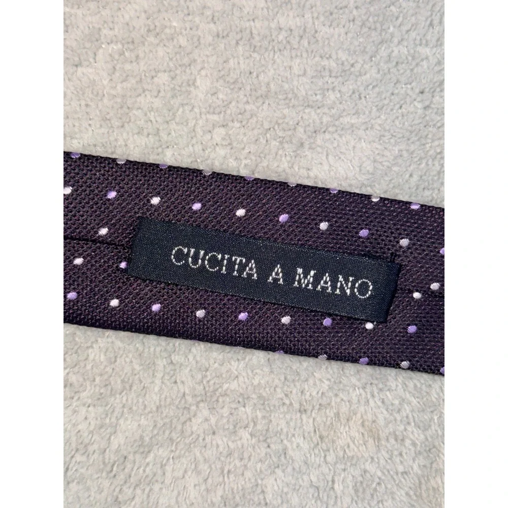 Romano Fiorenti Dark Purple Micro Polka Dot Silk Tie Made in Italy Hand Stitched